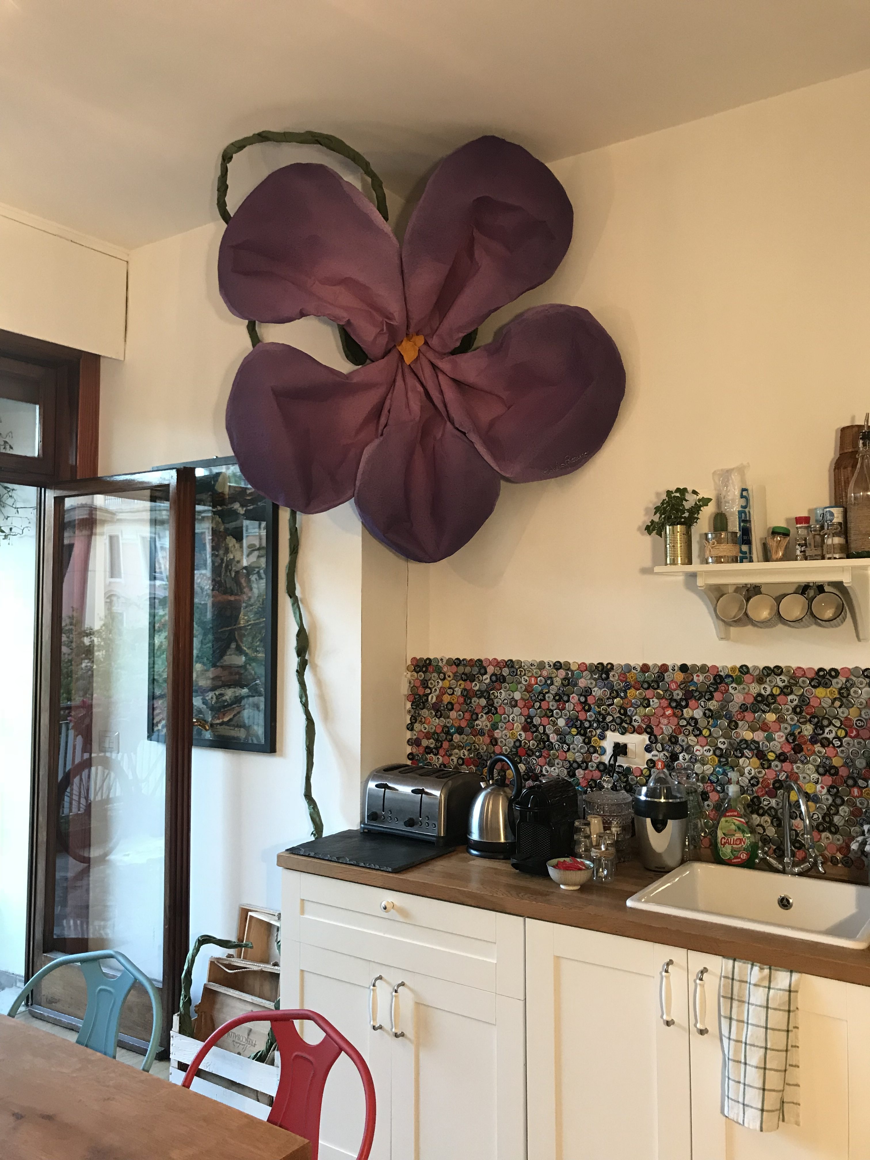 Viola paper flower sculpture hand Made in Italy